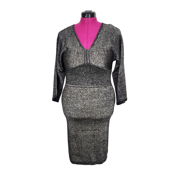 Marc New York Andrew Marc Metallic Kimono Bodycon Knit Stetchy Dress Shimmer M - Picture 1 of 17